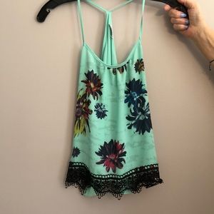 Mint green, floral tank top